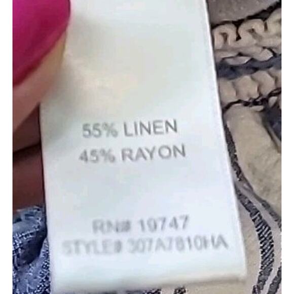 Beachy Resort Wear Linen Blend Coastal Wide Leg Pants L Blue Stripe Cropped - Picture 7 of 7